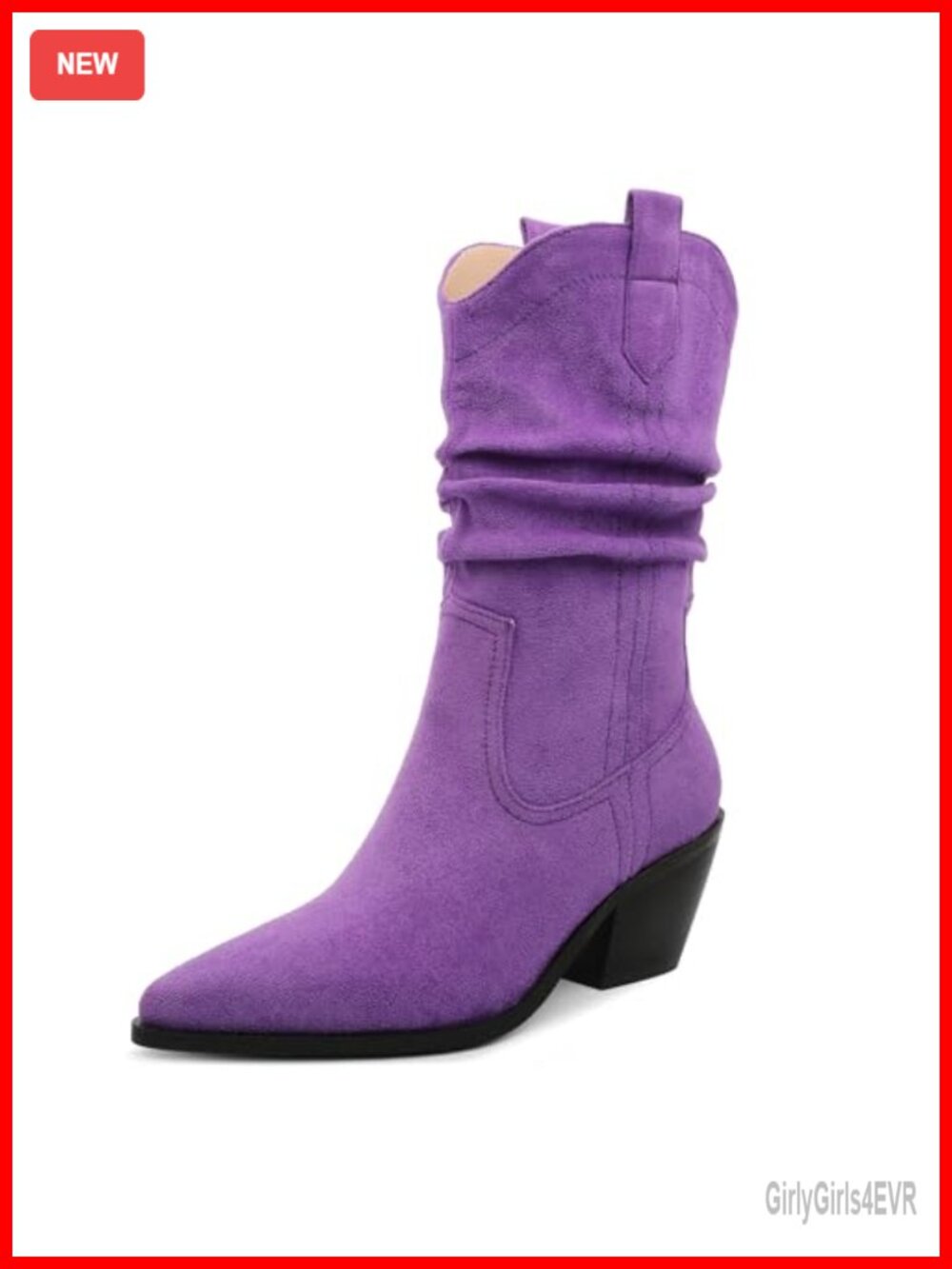 Faux Suede Slouchy Western Cowboy Mid Calf Boots Pointed Toe Block Heel